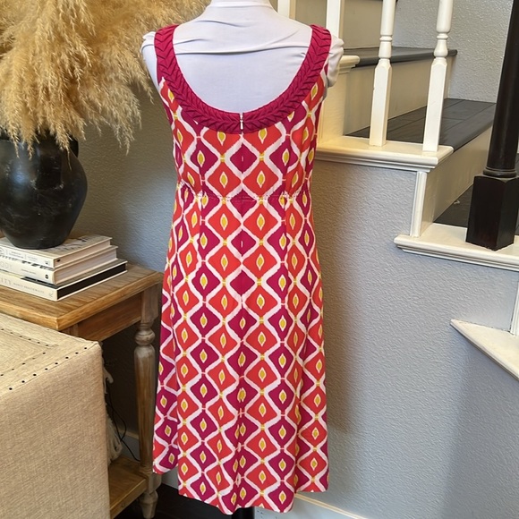 Tory Burch Geometric Print Sleeveless Dress Pink Orange Size 8 - Picture 6 of 8